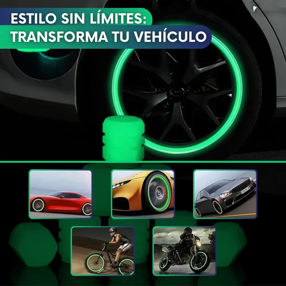 TAPONES LED VERDE FLUORESCENTES PARA VÁLVULAS – PACK X8