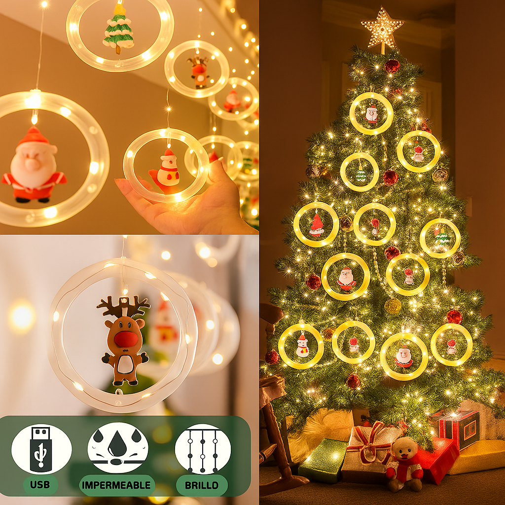 NAVILED® CORTINA DE LUCES CON FIGURAS NAVIDEÑAS (3 METROS)