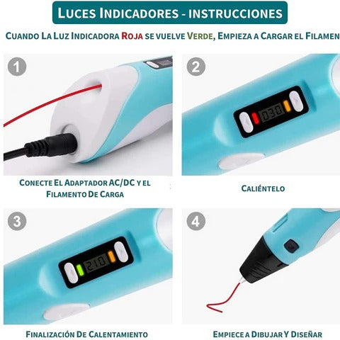 LÁPIZ INFANTIL ELÉCTRICO DE IMPRESIÓN 3D + 5 FILAMENTOS DE COLORES