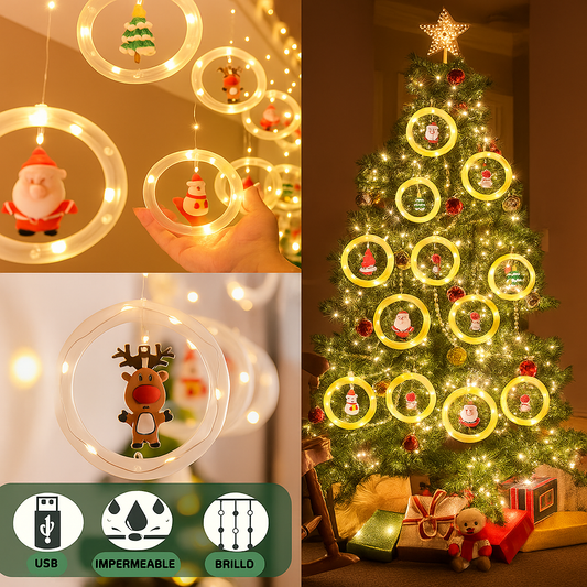 NAVILED® CORTINA DE LUCES CON FIGURAS NAVIDEÑAS (3 METROS)