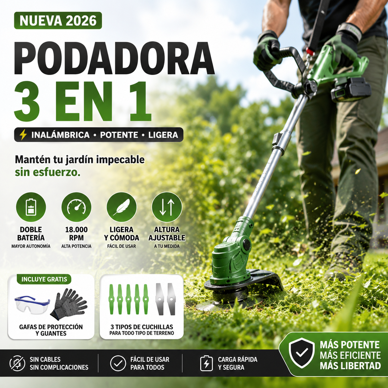 CORTADORA INALAMBRICA TODO EN UNO + KIT COMPLETO DE SEGURIDAD PERSONAL