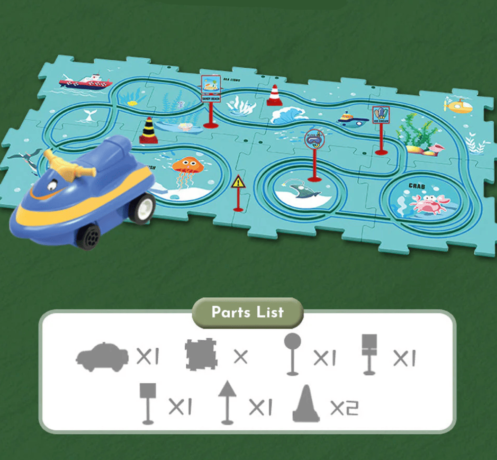 PUZZLE RACER®  Pista 25 piezas armables + carro eléctrico